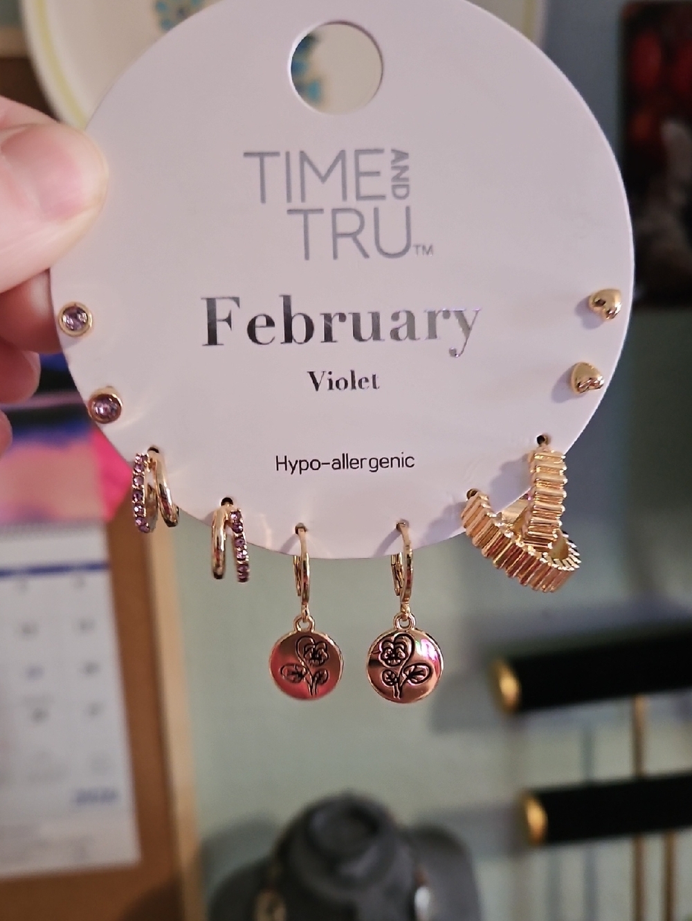Time and Tru Gold Earrings with Violet Accents - Multi-Pair Set